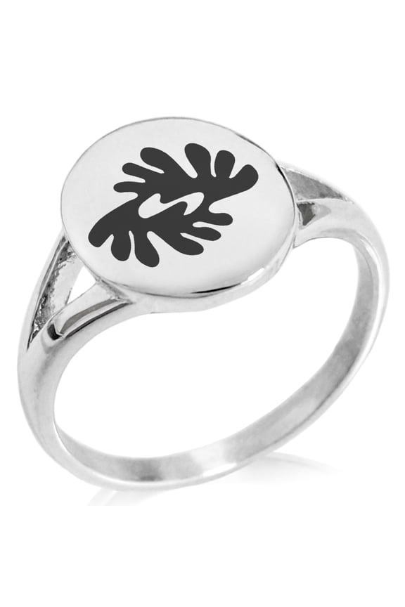 Stainless Steel Aztec Peace Rune Minimalist Oval Top Polished Statement Signet Ring