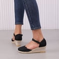 thumbnail image 4 of Rokment Espadrilles Platform Wedges Closed Toe Dress Sandals for Women Beach Summer Vintage Comfortable Lined Ankle Strap High Heels Casual Dressy Shoes Spring Black Size 6, 4 of 6