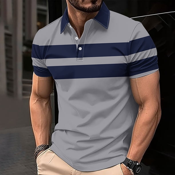 Blusa y camisa de manga corta con cuello vuelto Camisa casual de manga corta para hombre con cuello de manga corta estampado Top/camisa para hombre Tops para hombre