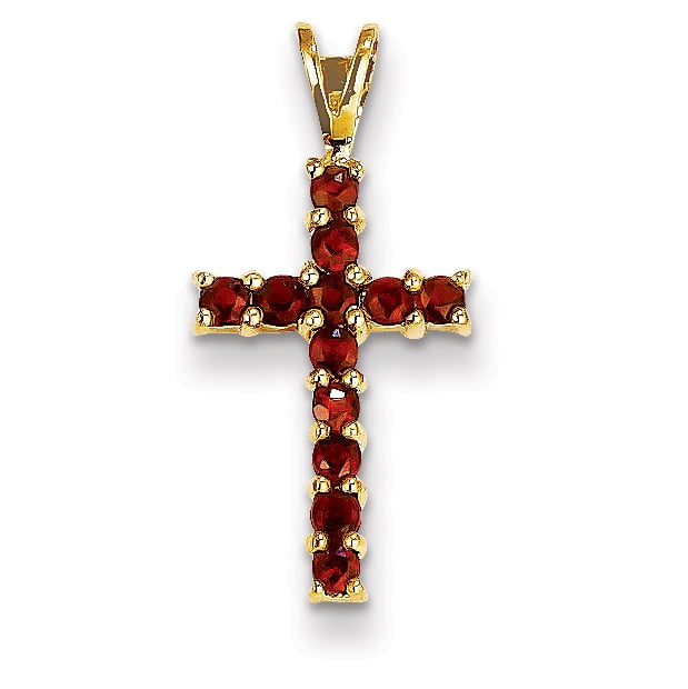 14K Yellow Gold Garnet Cross Pendant 
