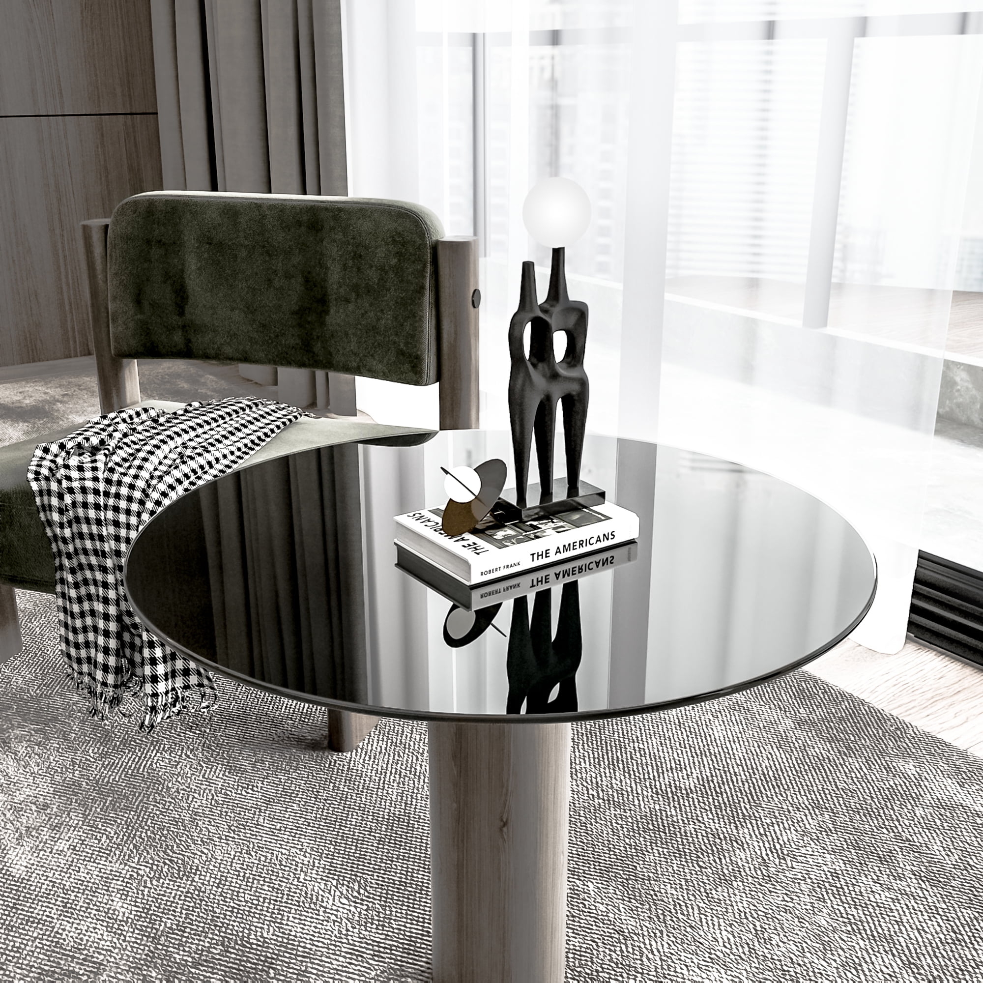 MAYEERTY 30" Round Tempered Glass Table Top, Beveled Polished Edge for Dining & Office, 1/4" Thick, Black