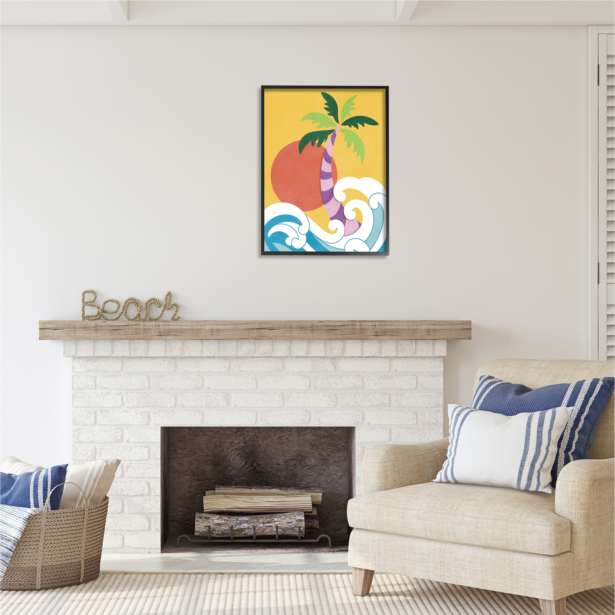Stupell Industries Modern Tropical Waves Nature Painting Black Framed Art Print Wall Art, 24 x 30