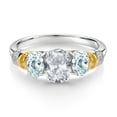 thumbnail image 2 of Gem Stone King 925 Sterling Silver and 10K Yellow Gold Oval White Topaz Sky Blue Aquamarine and White Diamond 3 Stone Ring for Women (2.53 Cttw, Gemstone November Birthstone, Size 9), 2 of 3