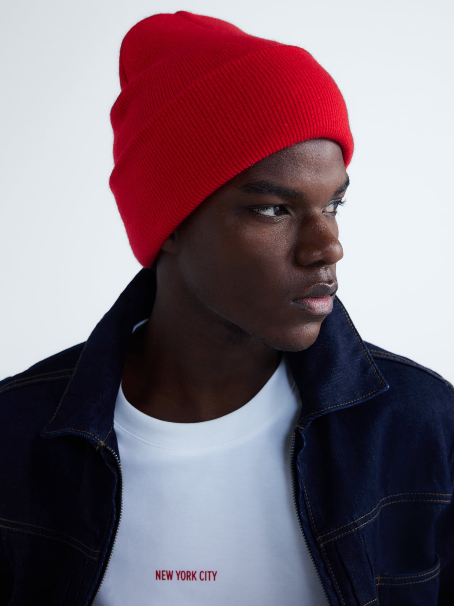 Free Assembly Men's Cashmere Ribbed Beanie Hat, One Size