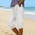thumbnail image 2 of Aboser Knee Length Capri Pants for Women Trendy High Waisted Capris Summer Casual Cinch Buttom Pants Lightweight Soft Beach Vacation Trousers with Pockets, 2 of 6