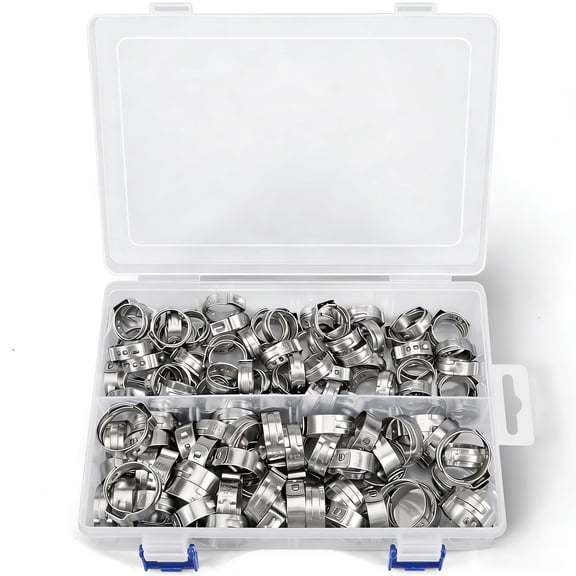 Angooni 120PCS 1/2",3/4" PEX Clinch Clamps Kit, Premium 304 Stainless Steel PEX Clamp Rings, Rings Pinch Clamps for PEX Pipe Fitting Connections