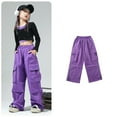 thumbnail image 2 of Hessimy Teen Children Pants For Girls Casual High Elastic Waisted Drawstring Loose Fit Multi Pockets Kid Tall Cargo Sweatpants(Z7-Purple,5-6 Years), 2 of 5