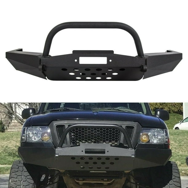 Black Textured Modular Front Winch Bumper with Bull Bar For