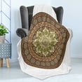 thumbnail image 4 of Brown Mandala Soft Flannel Fleece Throw Blanket, Vintage Oriental Mandala Ornamented with Simplistic Petals, Cozy Plush for Indoor and Outdoor Use, 50" x 70", Pale Green Umber, by Ambesonne, 4 of 5