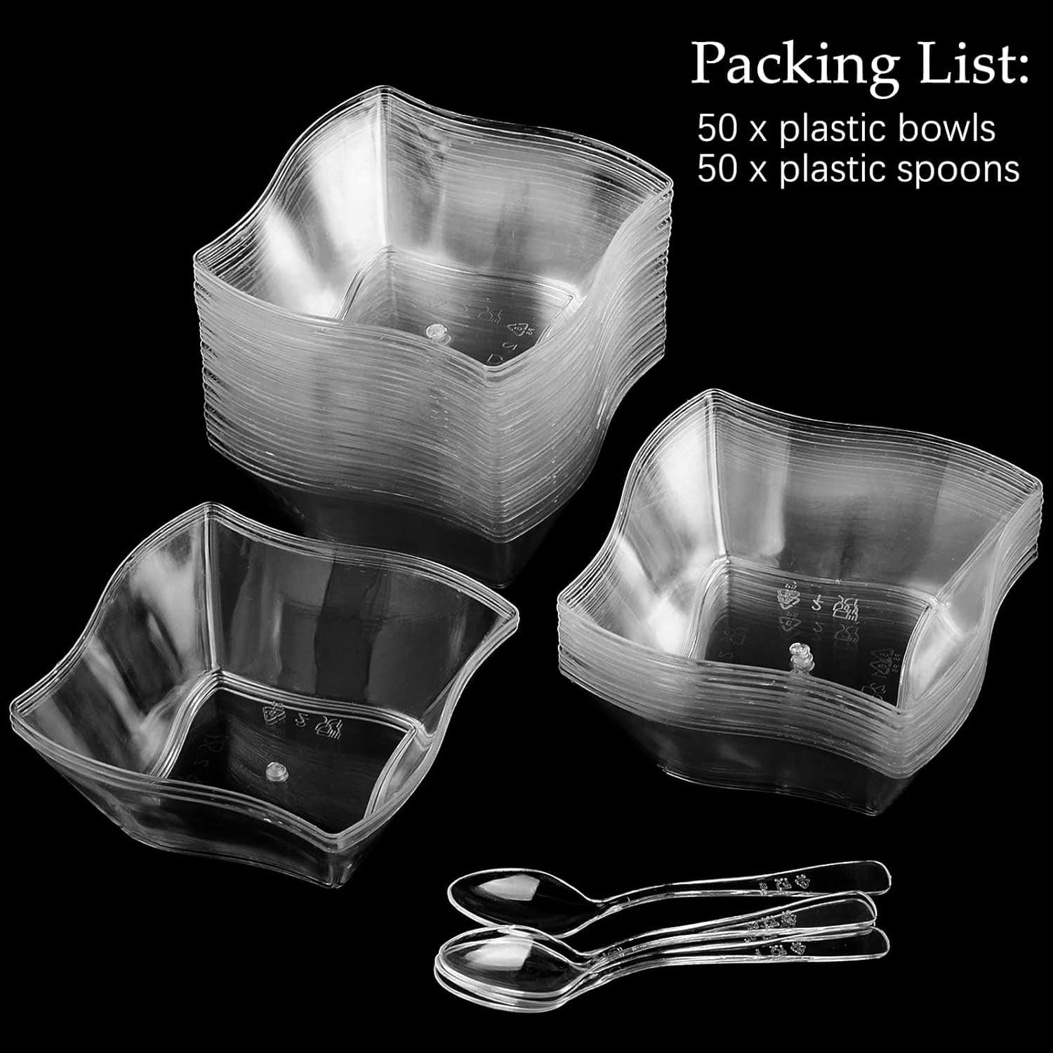 50ct 5 oz Small Plastic Dessert Cups with Spoons, Clear Appetizer Cups for Parties Mini Serving Bowls, Hors D'oeuvres Plates