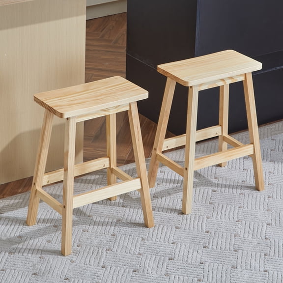 BAYUELSWU Bar Stools Set of 2 Saddle Seat Counter Stools, 24" Wood Bar Stools for Dining Room, Kitchen, Pub (Wood Color)