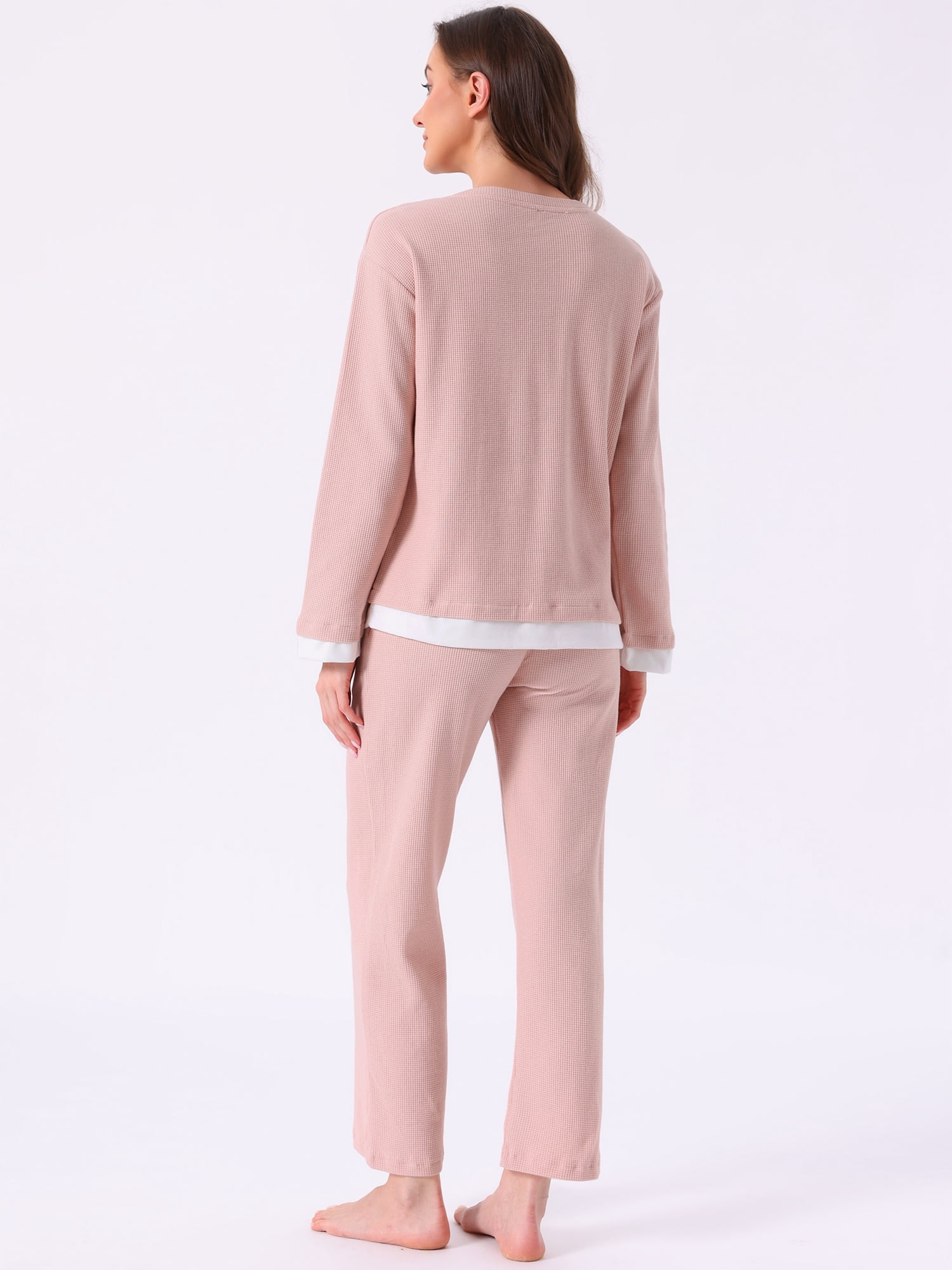 DARING DIVA Women's Soft Waffle Cotton Pajamas Long Sleeve with Pants Set L Pink