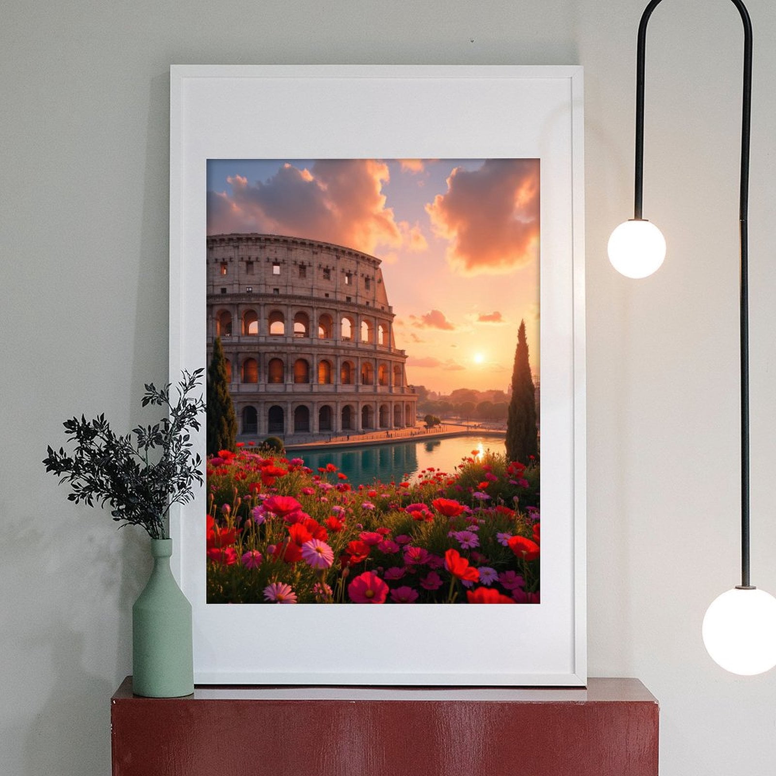Diamond Art Kit for Adults, Colosseum Sunset Flowers Reflection Diamond Painting for Adults Beginners, 5D DIY Diamond Art Painting Kits, Colorful Diamond Painting Craft for Home Decor 12x16