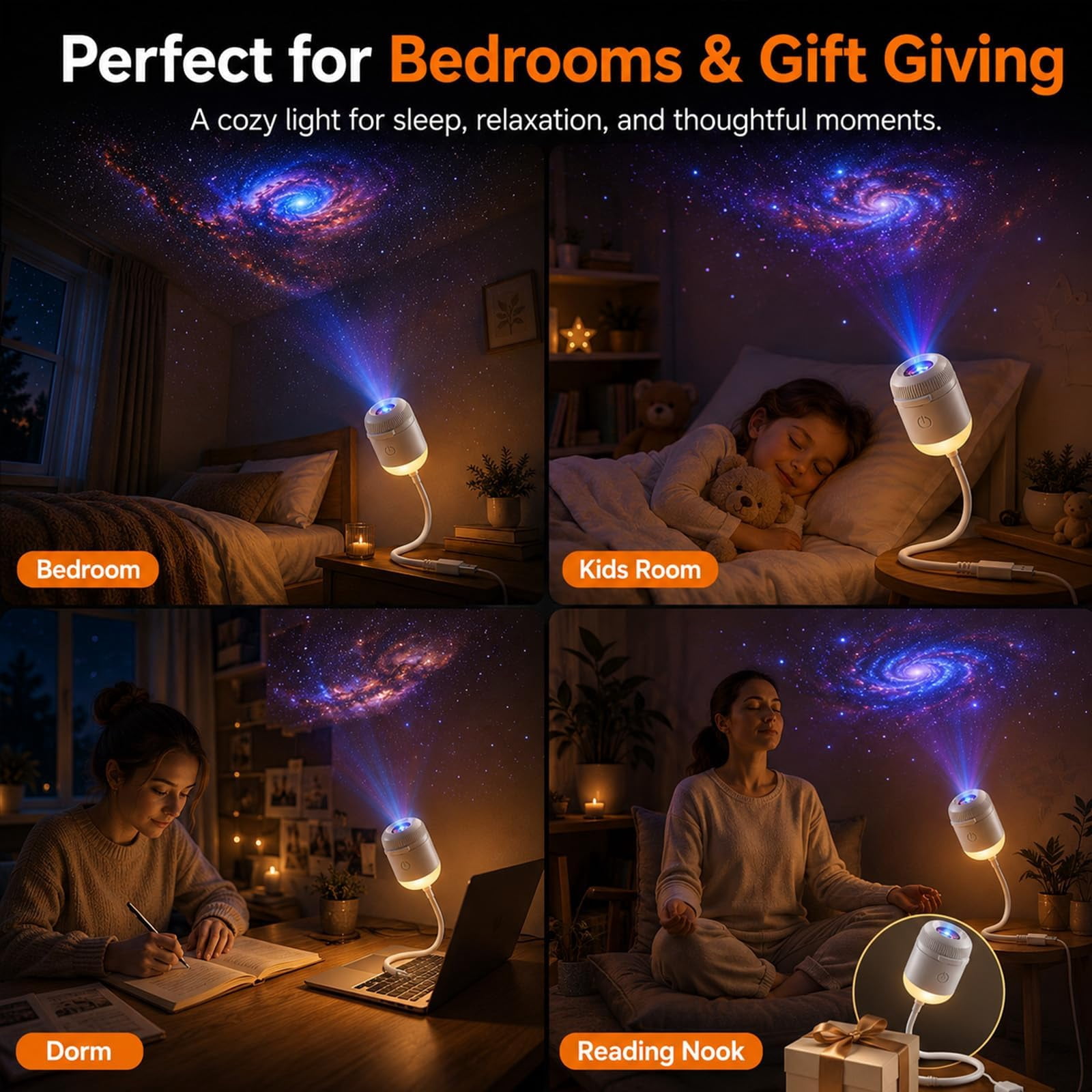 Growbyways 5D Holographic Night Light Projector,Plug And Play Hd Smart Dynamic Ocean Galaxy Star Projector Night Light, 360° Adjustable Ceiling Projector For Bedroom,3 Projection Films