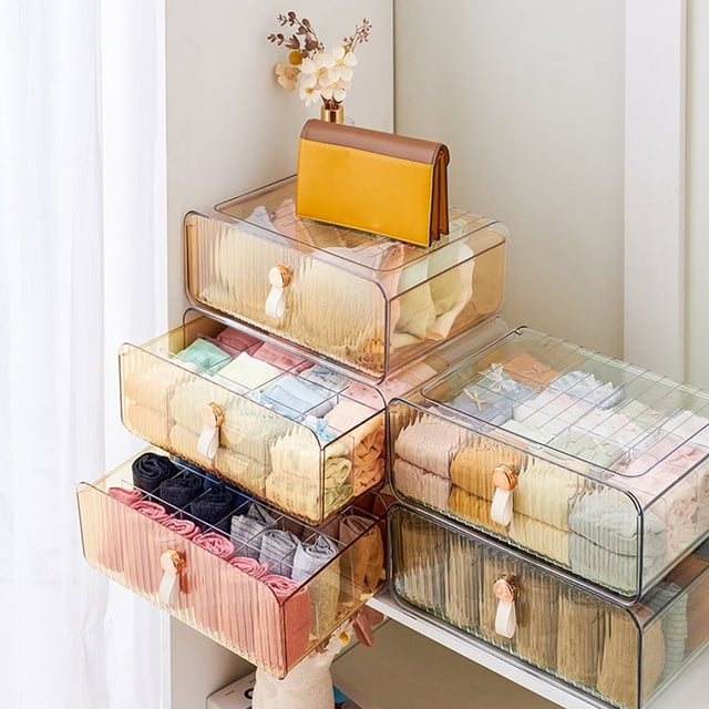Underwear Drawer Storage Box 16 Cell Clear Stackable Dustproof Multi-functional Panties Bras Baby Clothes Socks Ties Belts Divider Organizer Home Supplies Clear One Size