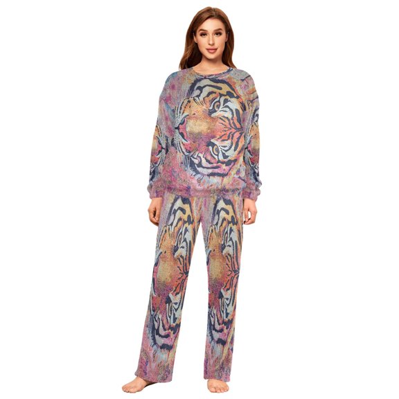 YAZAOO Women Slim Pajamas Loose Style Female Fashion Vibrant Tiger Majesty Pattern Sleepwear