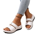 thumbnail image 5 of Women Wedge Orthopedic Sandals Faux Leather Open Toe Slip On Slippers Arch Support Chunky Heel Metal Buckle Dressy Summer Comfortable Walking Solid Color Wide Width Walking Casual Slides, 5 of 5