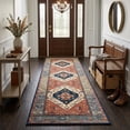 thumbnail image 2 of Washable Runner Rug 2' x 8', Non Slip Low Pile Hallway Kitchen Rug Runner, Soft Vintage Boho Indoor Entryway Rug, Rust & Navy, MOURZAORS, 2 of 8