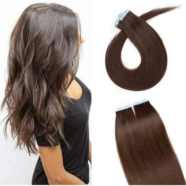 AmPm Hair Extensions for Women Tape In 20pcs 22 Inch 50g /Medium Brown/ Ombre 100% Remy Human Hair Balayage Rooted Hair Invisible Seamless Skin Weft Double Side Tape Hair