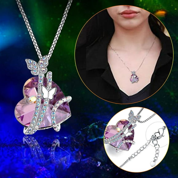 Bradem Colliers & Pendentifs en Liquidation! Collier Papillon Chaîne Clavicule en Cristal Cœur Transfrontalier, B, Taille Unique Collier Femme en Liquidation, 1X Collier