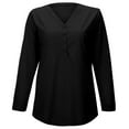 thumbnail image 4 of MHFRRA Camiseta de Manga Larga con Cuello En V para Mujer, Blusa Informal de Vacaciones con Botones, Blusa Básica de Color Puro para Primavera y Otoño Negro, 4 of 5