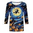 thumbnail image 4 of VKOYWKM Halloween Shirts for Women 3/4 Sleeve Tops Halloween Witch Graphic T Shirts Spooky Print Loose Fit Round Neck Vintage Top, 4 of 5