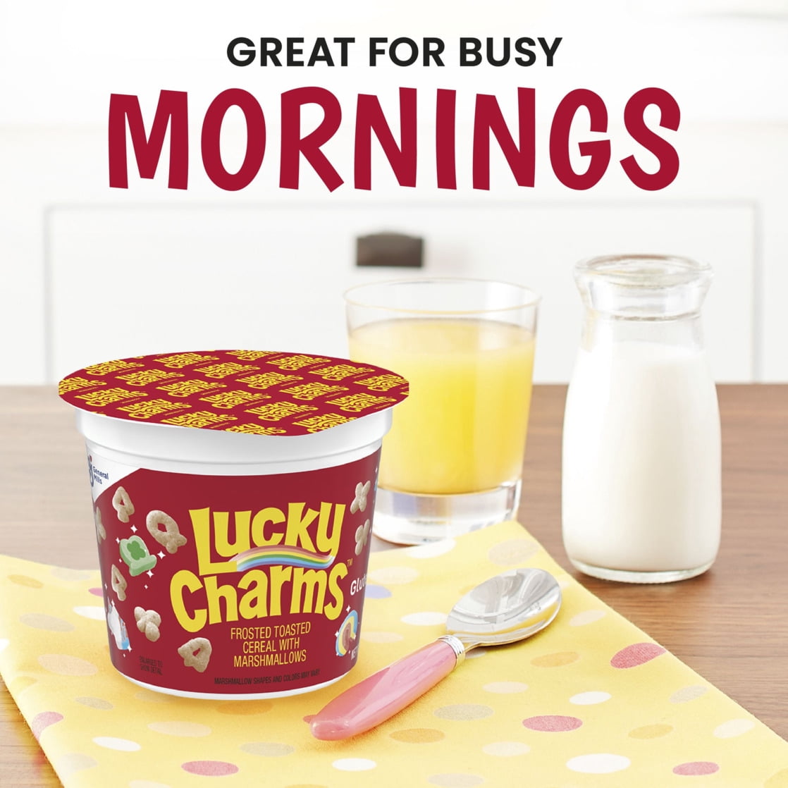 (10 pack) Lucky Charms with Marshmallows Breakfast Cereal Cup, Gluten Free, Single Serve, 1.7 oz