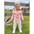 thumbnail image 3 of Cjfdfy Newborn Baby Girl Western Outfits Horse Cowgirl Graphic Long Sleeve Ruffle Romper Country Bow Pants Headband Cute Country Cowgirl Halloween Fall Winter Clothes 0-18M, 3 of 9
