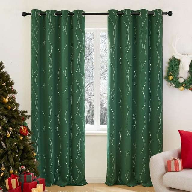 Cortinas Deconovo Christmas Blackout Green, 132 x 213 cm, 2 paneles