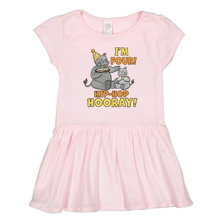 

Inktastic I m 4 Hip Hop Hooray Cute Hippo Family Gift Toddler Girl Dress