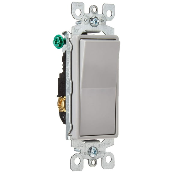 Leviton 15 Amp, 120/277 Volt, Decora Rocker 3-Way AC Quiet Switch, Residential Grade, Grounding, 5603-2GY, Gray