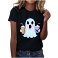 thumbnail image 2 of HOMBOM Womens Summer T Shirts Crewneck Party Breathable Fall Festive Short Sleeve Black Pullover for Women Polyester Shirts,XL, 2 of 5