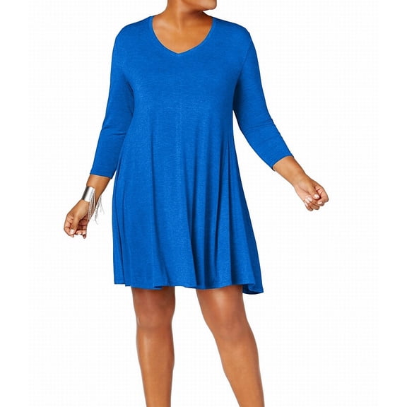 Style & Co Plus Size V Neck A Line Swing Dress Sea Captain 0X