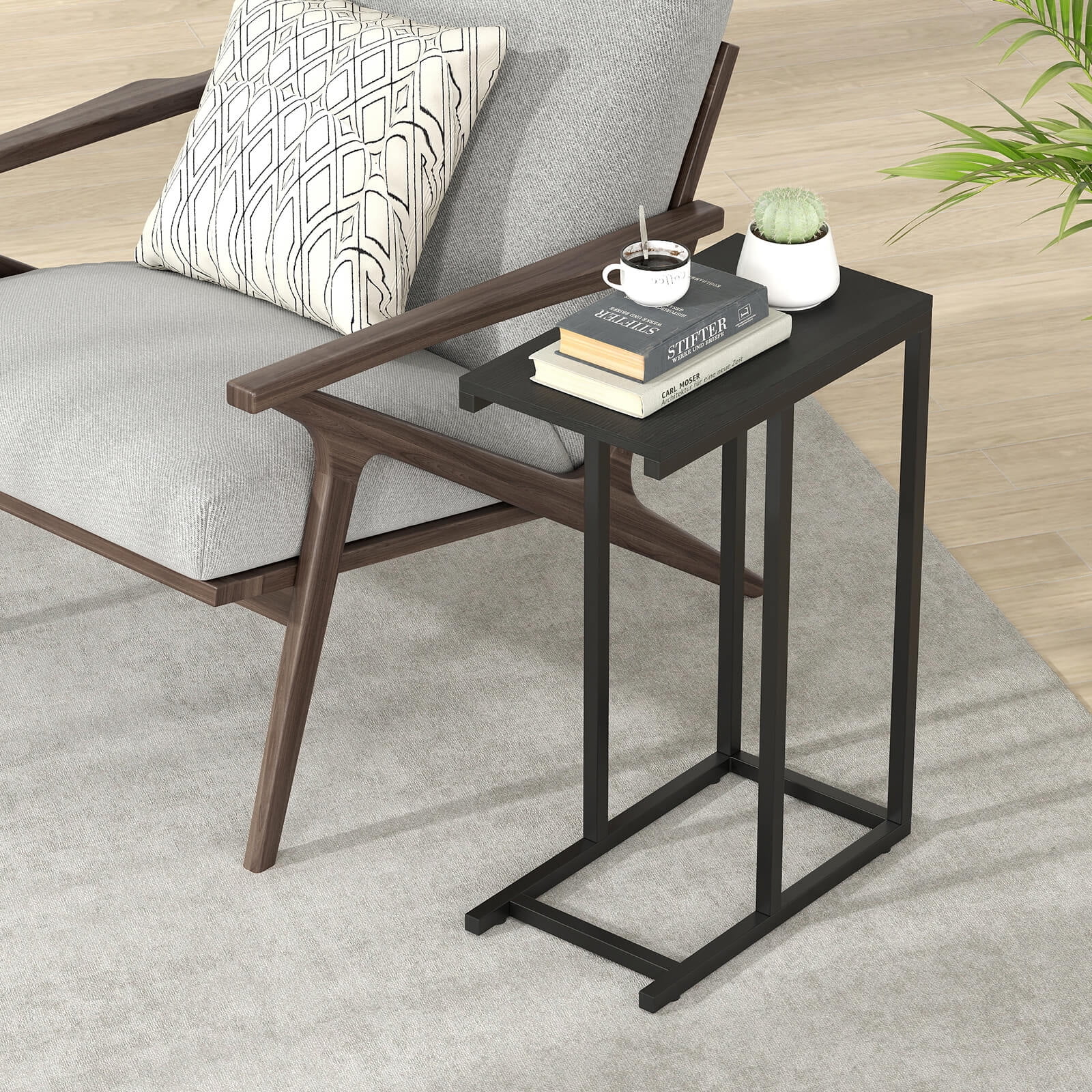 Costway Coffee Tray Sofa Side End Table Ottoman Couch Console Stand TV Lap Snack Black