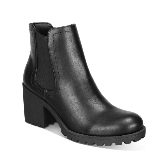 SUN STONE Womens Black Padded Goring Lug Sole Morghan Round Toe Block Heel Zip-Up Booties 5.5 M