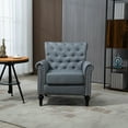 thumbnail image 2 of Mid-Century Modern Accent Chair, Linen Fabric Armchair with Upholstered Button Tufted Back and Wood Legs, Upholstered Lounge Arm Chair Single Sofa Reading Chair for Living Room Bedroom, Dark Gray, 2 of 9