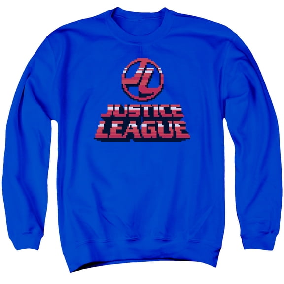 JLA Justice League 8 Bit JLA Justice League Adult Crewneck Sweatshirt Royal Blue