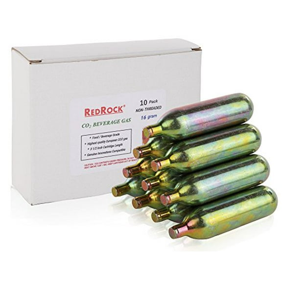 RedRock Unthreaded 16 Gram CO2 Cartridges, Food Grade Beverage Beer Keg Cartridge Chargers (10 Pack)