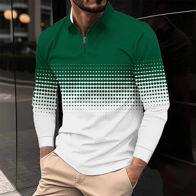 Blusa y camisa de manga larga con cuello vuelto para hombre, informal, con cuello vuelto, estampado, para fitness, deportiva, de manga larga, de poliéster