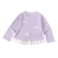 thumbnail image 6 of Emitonse Toddler Girls Long Sleeve T Shirt Girls' Cute Casual Bow Knotted Lace Edge Cardigan Top For Babies Long Sleeved Purple,Size 5-6 Years, 6 of 7