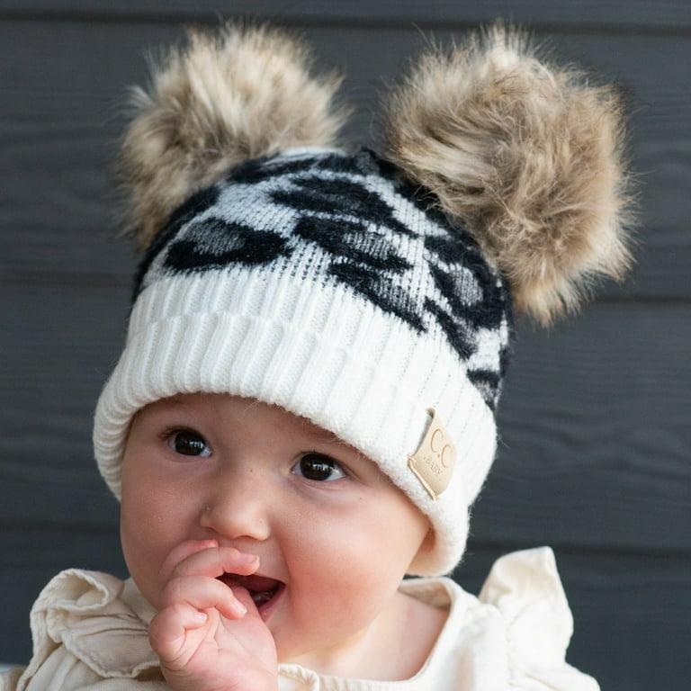 CC Baby Beanie Double Leopard Winter Hats, Pink Newborn Months