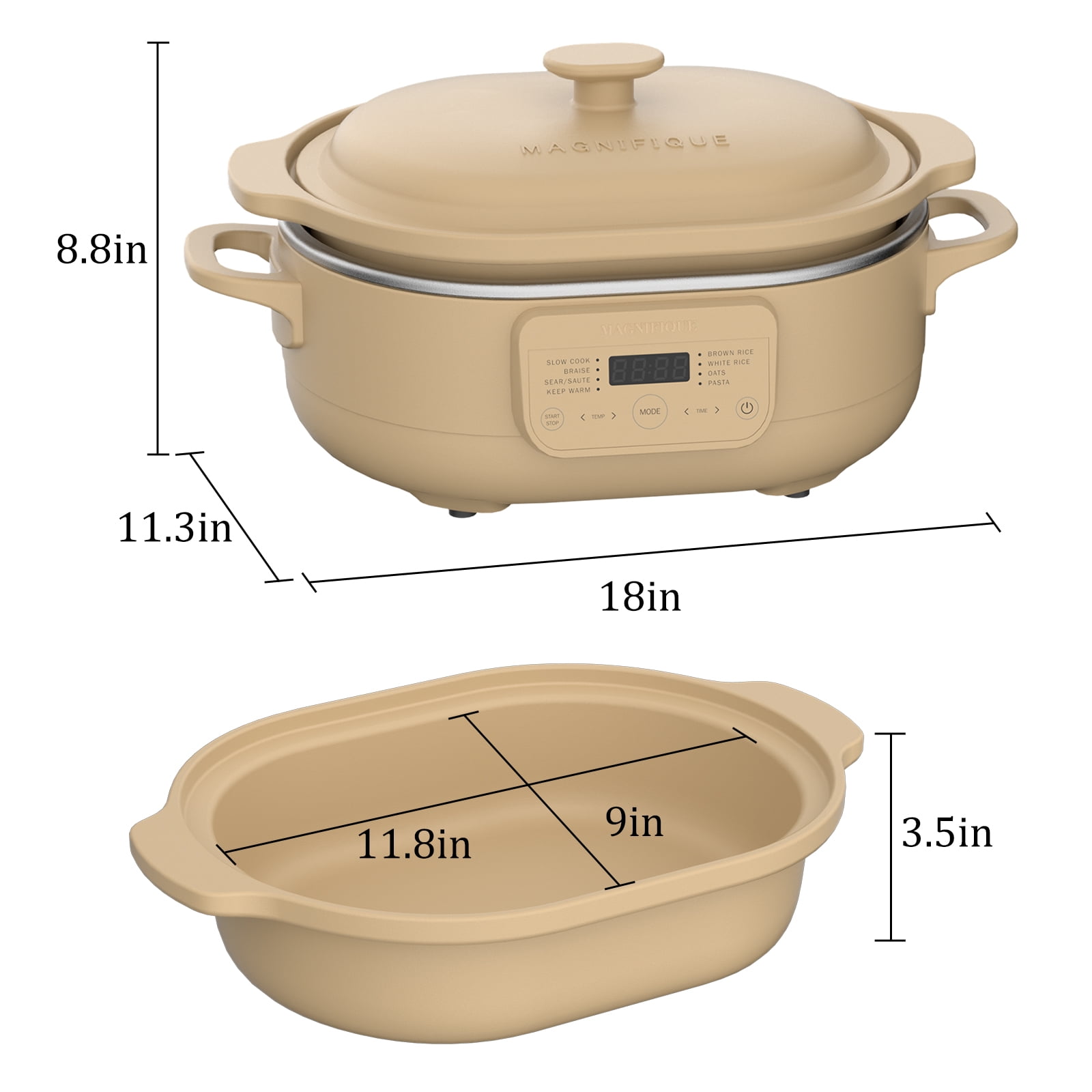 MAGNIFIQUE Programmable Claypot Oven Multi-Cooker 4 Qt with Wooden Spatula, Multi-Functional Slow Cook, Braise, Sear, Pasta Cooking for Small Kitchens