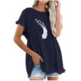 thumbnail image 1 of Blusa de manga corta con estampado de cuello redondo de algodón y cáñamo para mujer OAVQHLG3B Store  lin121212, 1 of 5