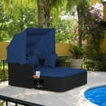 thumbnail image 2 of Topbuy Outdoor Daybed with Retractable Canopy PE Rattan Sunbed with Soft Cushions & Pillows 2 Folding Side Trays Navy, 2 of 9