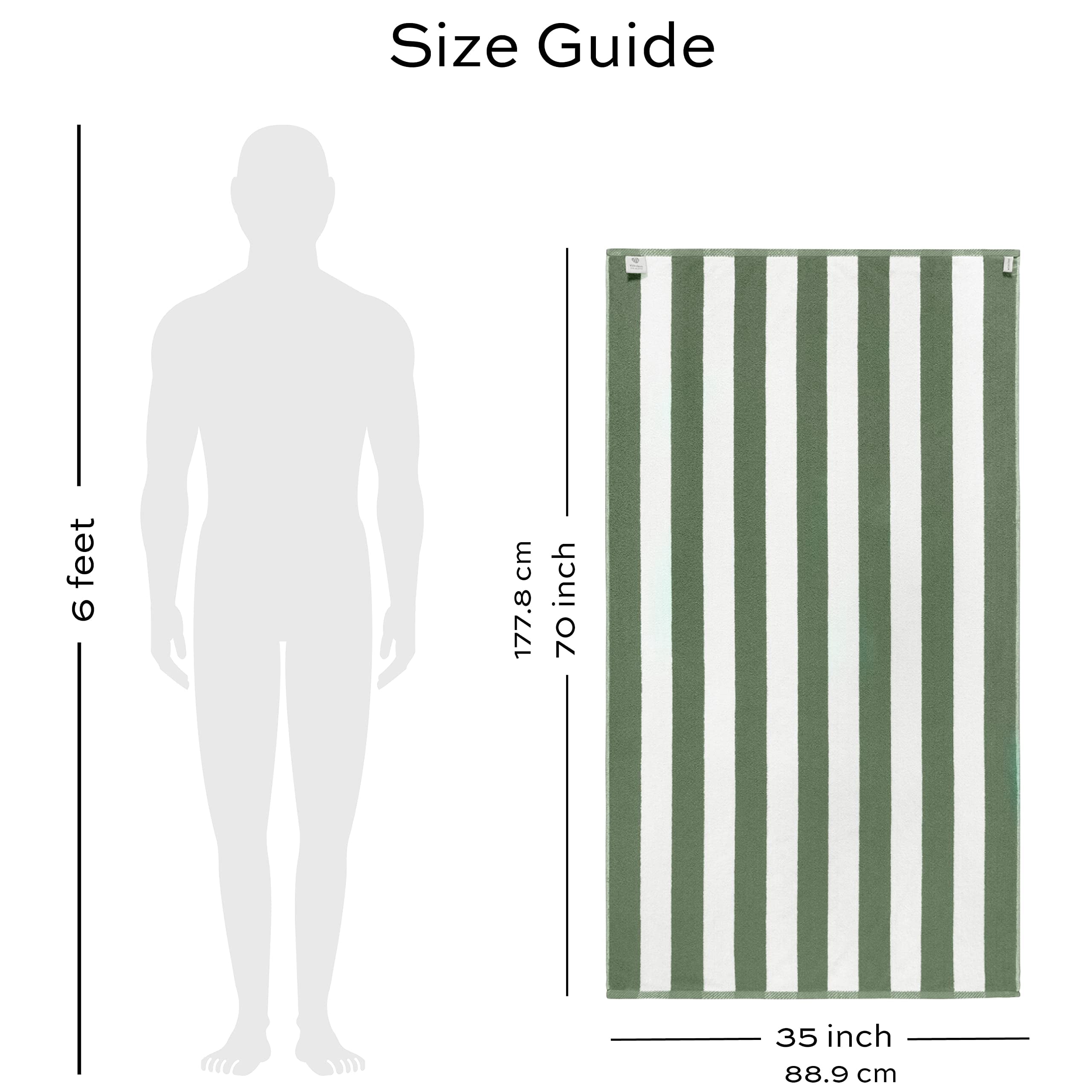 White Classic Luxury Cabana Stripe Cotton Beach Towels, Green, 35 x 70, 2 Pack