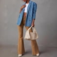 thumbnail image 6 of Vxararl Women's Fall Denim Blazer Jacket Casual Jean Cotton Coat for Party Office Long Sleeve Slim Jean Jacket with Pockets Button Down Oversized Blazers for Women Blue L, 6 of 6