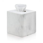 Essentra Home White Marble Square Tissue Box Cover for Vanity Countertops - Blanc Collection