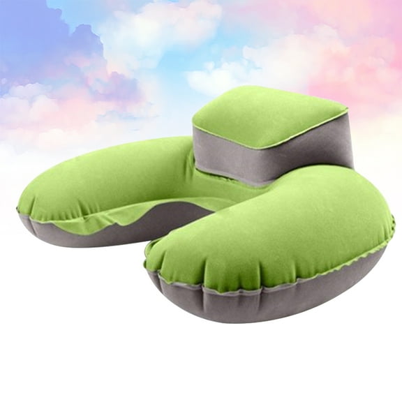 WRISTBIQUE Inflatable Pillow for Plane U Shape Neck Support Travel Cushion Green 13.7x10.2x3.9 Inch