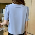 thumbnail image 7 of Sexlip Women's Collared Short Sleeve Loose Shirt Soft Fabric Comfortable Design Daily Casual Wear Blue S, 7 of 7
