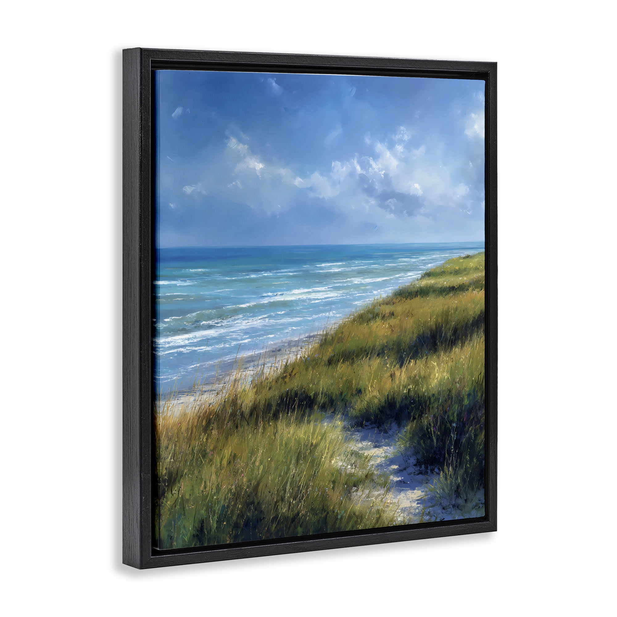 Stupell Industries Coastal Grass & Rolling Waves Black Framed Floater Canvas Wall Art, design by Franklyn Gregory